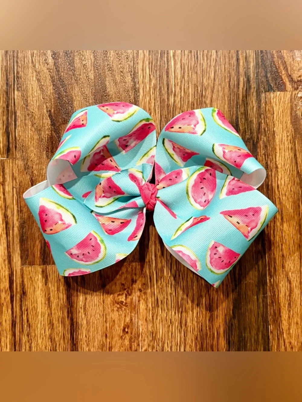 Hair bows, (3) little girls 6”-7” bows, watermelon, black & gold polka dot, USA